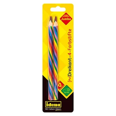 Afbeelding van Idena 20136 Jumbo kleurpotloden met 5 mm dikke vulling in regenboogkleuren, 2 FSC houten ergonomische driehoekige vorm
