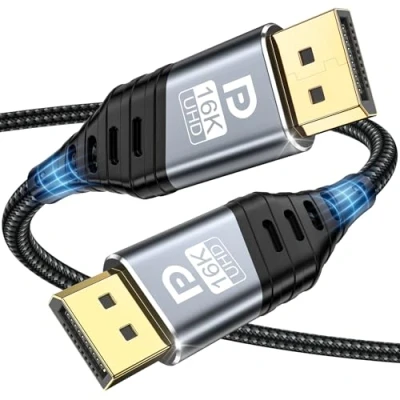 Afbeelding van DisplayPort kabel, 16 K, 2 m, 80 Gbit/s, ondersteunt K @ 60 Hz, 8 120 4K @240 HDR10, DSC 1.2a, FreeSync en G Sync, voor gaming monitor, laptop, tv, grafische kaart,