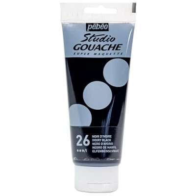 Afbeelding van Pébéo gouache kleur, 100 ml, tube fijne kwaliteit, ideaal voor studie 1 van zwart ivoorkleurig