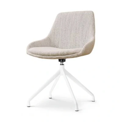 Afbeelding van Nolon Nola Isa Eetkamerstoel Draaibaar Beige Gemêleerd Stof Wit Onderstel Design Scandinavisch Comfortabel