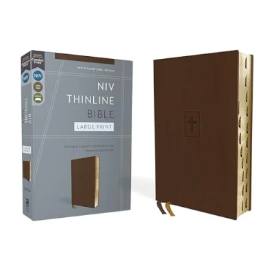 Afbeelding van NIV, Thinline Bible, Large Print, Leathersoft, Brown, Red Letter, Thumb Indexed, Comfort Print