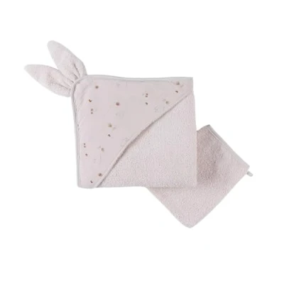 Afbeelding van NOUKIE&#039;S Badstof badset Badcape + handschoen Mokka Lichtroze