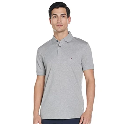 Image de Tommy Hilfiger Polo à manches courtes pour homme 1985 Coupe droite, Multicolore gris chiné (medium grey heather), L