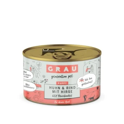 Afbeelding van GRAU het origineel Nassfutter voor honden Puppy Huhn &amp; Rind met Hirse, 6 stuks (6 x 200 g), glutenvrij, je welpen