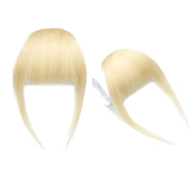Afbeelding van Clip in pony, echt haar, met franjes, haarextensies, platte kleur blond