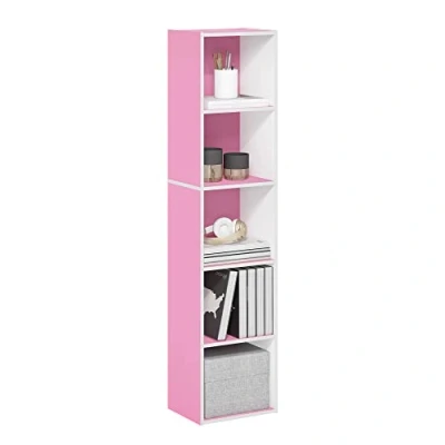 Afbeelding van Furinno Pasir Open boekenkast met 5 verdiepingen, roze/wit