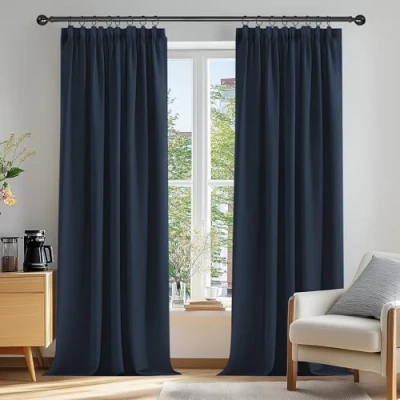 Afbeelding van Deconovo Thermische verduisteringsgordijnen, set van 2 anti koude isolerende plooiband, marineblauw 229 x cm