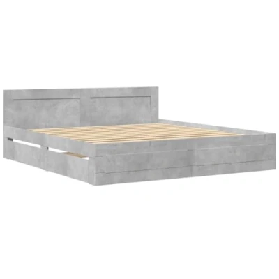 Afbeelding van vidaXL Bedframe met hoofdeinde bewerkt hout betongrijs 180x200 cm