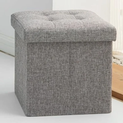 Afbeelding van Oak &amp; Tea opvouwbare opbergdoos met deksel, voetenbank voor kinderen en volwassenen, grijs, 30 x cm