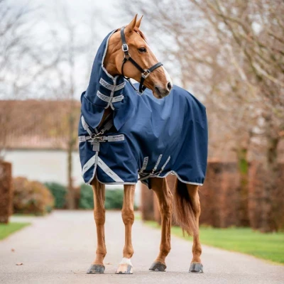 Afbeelding van Amigo Turnout Rug Integrated 1200D 250g Navy/Titanium Grey/Silver 155/206 Agradi.be