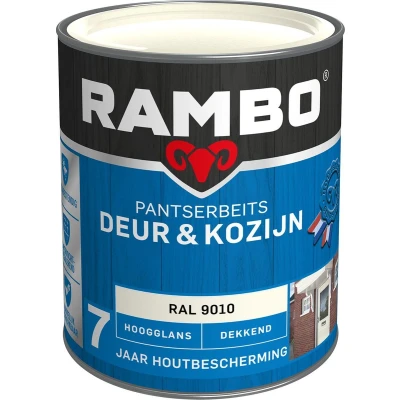 Afbeelding van Rambo Pantserbeits Deur &amp; Kozijn Dekkend Hoogglans RAL 9010 0,75 liter