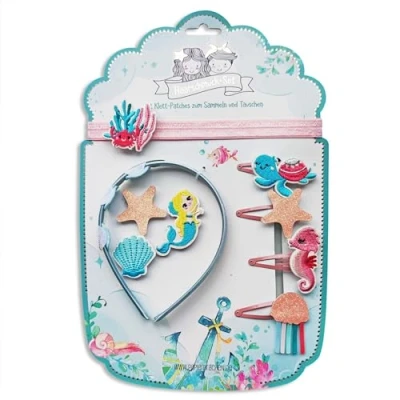 Afbeelding van Papierdrachen 2 stuks haaraccessoires met klittenbandsluiting, verwisselbare patches in zeemeermin design, mooie creatieve voor meisjes