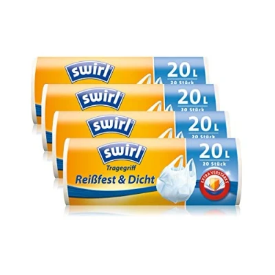 Afbeelding van Swirl 4 rollen à 20 liter antibacteriële vuilniszakken met draaggreep wit