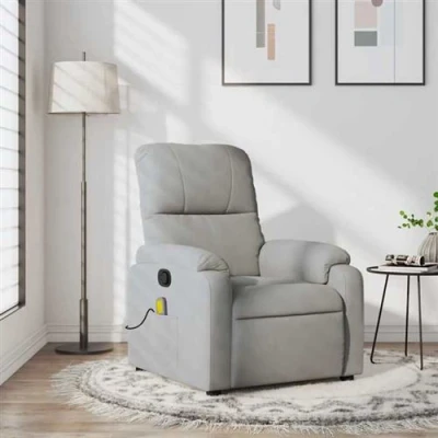 Image de vidaXL Fauteuil inclinable de massage gris clair tissu microfibre373457