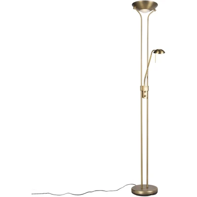 Afbeelding van QAZQA Vloerlamp brons met leeslamp incl. LED en dimmer Diva 2