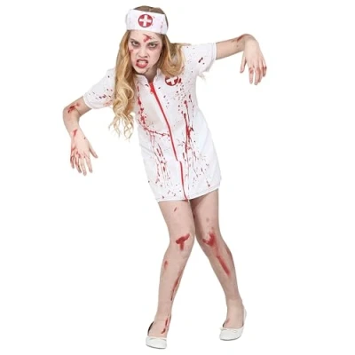 Afbeelding van Widmann Verpleegster &amp; Masseuse Kostuum Besmeurd Met Bloed Zombie Kind Meisje Wit / Beige Maat 116 Halloween Verkleedkleding