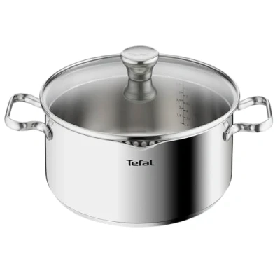 Image de Tefal Faitout 24 cm, Induction, Acier inoxydable 18/10, Garantie 10 ans, Couvercle filtrant en verre, Base 3 couches, Duetto A7054663