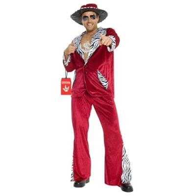 Afbeelding van Morph kostuum jaren 80 heren, pimp voor bordeauxrood, fluweel, kostuum, gangsterkostuum carnaval, maat L