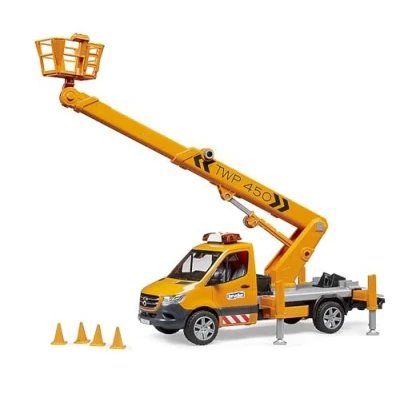 Image de bruder 02679 MB Sprinter avec nacelle et module Light &amp; Sound 1:16 Véhicules de chantier, camionnettes, camions, ouvriers du bâtiment, jouets à partir 4 ans