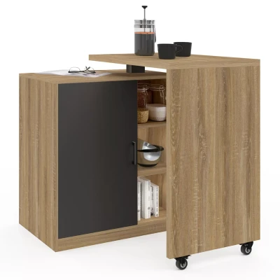Image de Ilot rotatif POLO meuble de bar pivotant 2 en 1 imitation hêtre porte noire