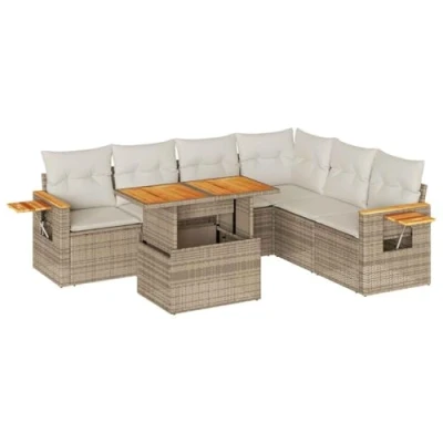 Afbeelding van vidaXL 6 delige Loungeset met kussens poly rattan acacia beige