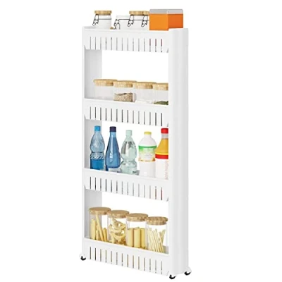 Afbeelding van WOLTU keukenwagen met wielen, 4 niveaus, smalle opbergrek voor badkamer, kantoor, PP, wit, 54 x 13 102 cm, RGB36ws
