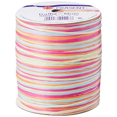 Afbeelding van C.E. Pattberg Raffia Linten van viscose, meerkleurig, spoel 50 m koord voor geschenkverpakking, 5 draden decoratie en knutselen, decoratielint geschenken
