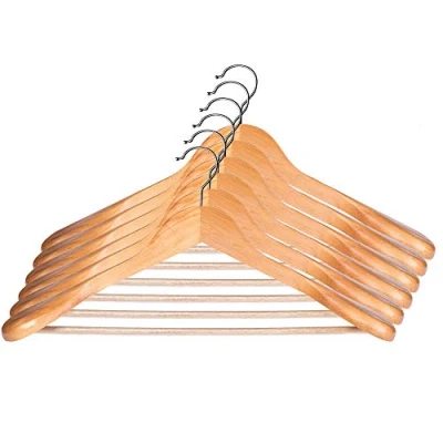 Afbeelding van KADAX kleerhanger, hout, overhemden, pakbroek, rok, 360 graden draaibare haak, metalen kleerhanger met antislip stang, pakhanger, jashanger (6)