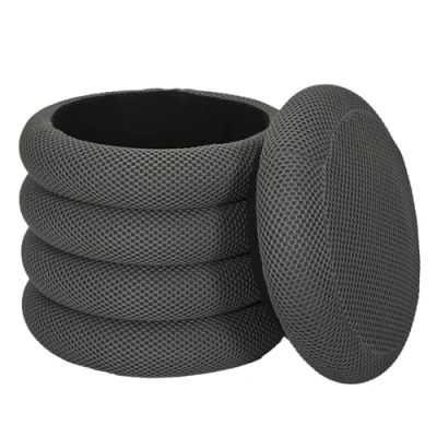 Afbeelding van Home Deco Factory Poef/krukje Freya stof grijs met opbergruimte D37 x H44 cm bijzet stoeltjes