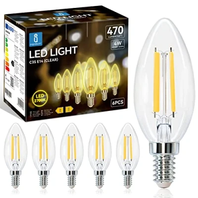 Afbeelding van Aigostar Retro vintage ledlamp E14 4 W komt overeen met 40 halogeenlamp, 470 lumen, warm licht 2700 K, decoratieve lamp C35, hoek 330º, CRI ≥ 80, 6 stuks