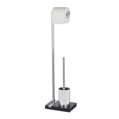 Afbeelding van Wenko Toiletrolhouder Met Borstel Noble Polyresin Zwart/zilver