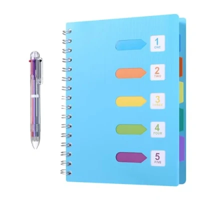 Afbeelding van Kesote Notitieboek met register, A5, ringband, gelijnd dagboek, notitieblok, spiraalblok balpen in 6 kleuren (240 pagina&#039;s, blauw)