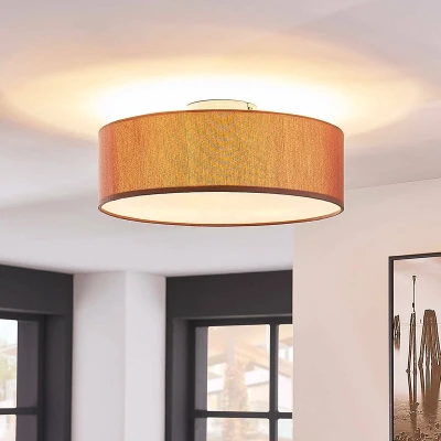 Afbeelding van Lindby plafondlamp 3lichts Stof, metaal H: 17 cm E27 bruin, wit, mat nikkel