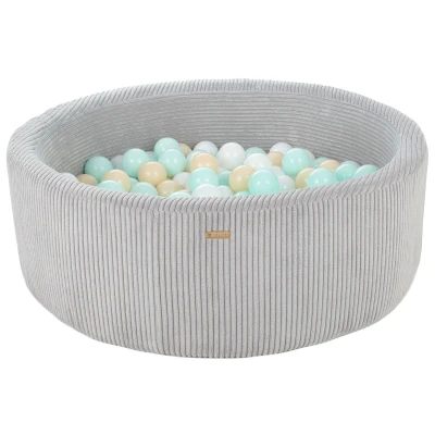 Afbeelding van Ronde Corduroy Ballenbak met 200 Ballen 90 cm (Zwembad/Ballenbad: Grijs/Wit, Cappuccino, Mint)
