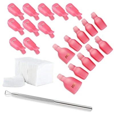 Afbeelding van JZK 10 x nagelklemmen, teennagelklemmen, 200 nagelpads, 1 nagelriemschuiver, nagellakremover clips voor acrylnagellak, uv gel