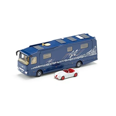 Afbeelding van siku 1943, Volkner camper, 1:50, metaal/kunststof, blauw, incl. speelgoedauto, bewegende onderdelen