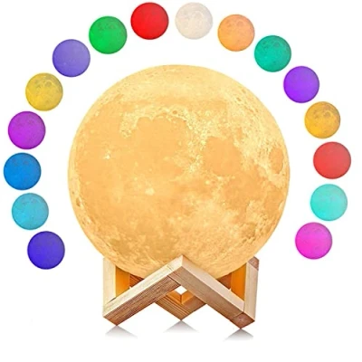 Afbeelding van Uten Led maanlamp met afstandsbediening, kleurrijke decoratieve lamp, 3D draagbaar nachtlampje touch sensor, ingebouwde batterij, dimbaar (kleur instelbaar)