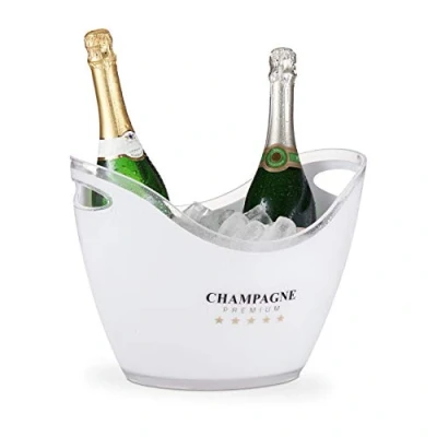 Image de Relaxdays Seau à glace, Champagne Premium, 6L de volume, porte panier 25,5 x 34,5 26 cm, blanc