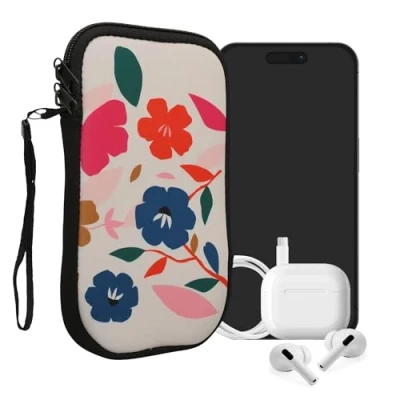 Afbeelding van kwmobile hoesje voor smartphones XXL 7&quot; hoes van Neopreen Bonte bloemen design roze / donkerblauw crème binnenmaat 17,7 x 8,5 cm