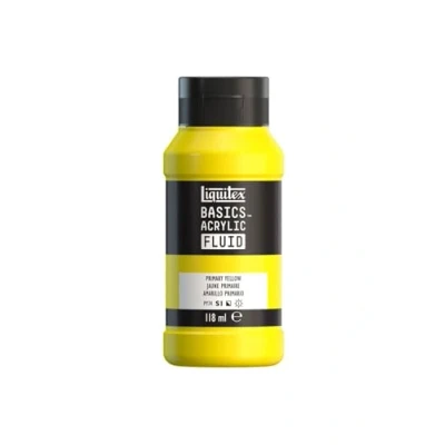 Afbeelding van Liquitex Basics Fluid Acrylverf met vloeibare consistentie, sneldrogend, lichtecht, waterdicht, op waterbasis, 118 ml fles, primair geel