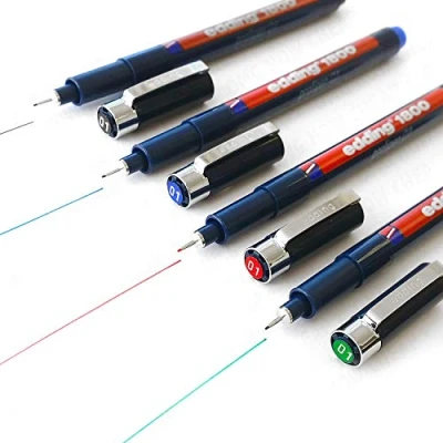 Afbeelding van Edding 1800 Profipen Pigment Tekenstift 0,1 mm zwart blauw rood groen 4 stuks