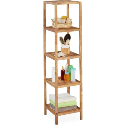 Afbeelding van Relaxdays Badkamerrek hout opbergrek handdoeken naturel keukenrek staand rek