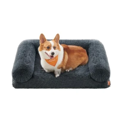 Afbeelding van Feandrea FluffyHug Hondenbed, puppy bank, maat L, voor middelgrote honden, van honingraatschuim, met afneembare wasbare hoes, 91 x 68 23 cm, donkergrijs PGW232G02