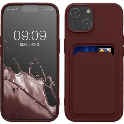 Afbeelding van kwmobile telefoonhoesje geschikt voor iPhone 15 Hoesje met pasjeshouder TPU case in wijnrood