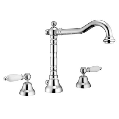 Afbeelding van PB klassieke kraan 3 gats wastafelkraan Witte hendels Brons 1208854272
