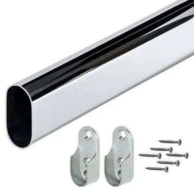 Afbeelding van Gedotec Kledingstang metaal chroom gepolijst 30 x 15 mm, 1000 mm 1 stuks gordijnroede geschikt voor de kledingkast met zijwandmontage kledinghanger gordijnstandaard