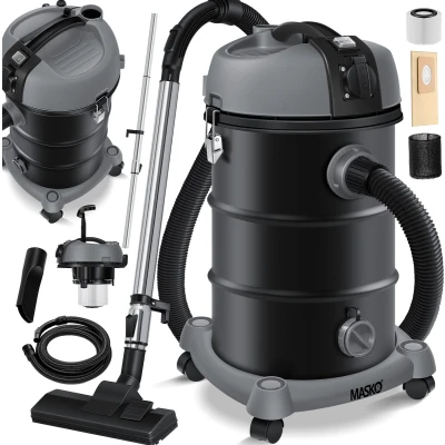 Afbeelding van MASKO® industriële stofzuiger nat droog roestvrij staal 2300W + stopcontact blaasfunctie en zuigen Push&amp;Clean met zonder zak zakloos Antraciet