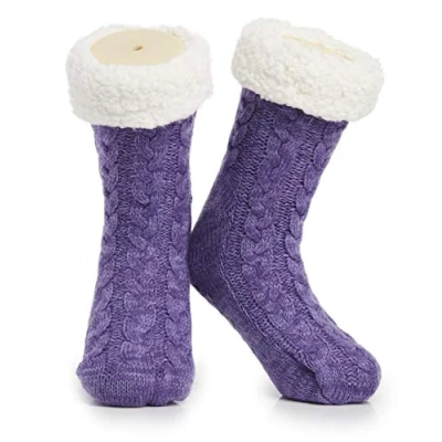 Afbeelding van Damessokken, antislip, pantoffels, modesokken, cocooning, gevoerd, cadeau idee voor dames, meisjes, tieners, grijs.
