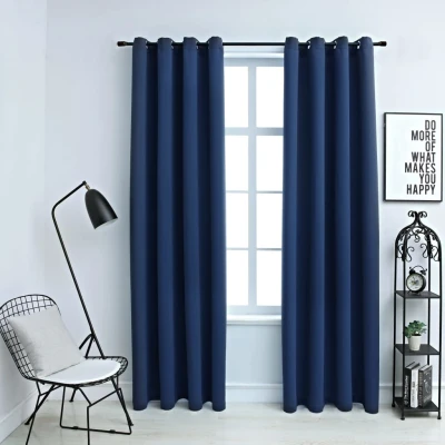 Afbeelding van Gordijn verduisterend met metalen ringen 2 st 140x225 cm blauw