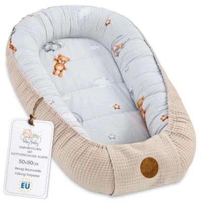 Afbeelding van Babybedverkleiner, 90 x 50 cm, cocon van katoenen wafels, veelzijdig, voor engelennest en geboorte, ideaal jongens meisjes, pluche B